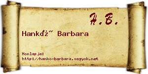 Hankó Barbara névjegykártya